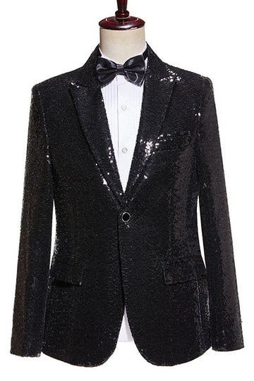 Black Sequins 2 Peça Pico Lapela Homens Prom Suits